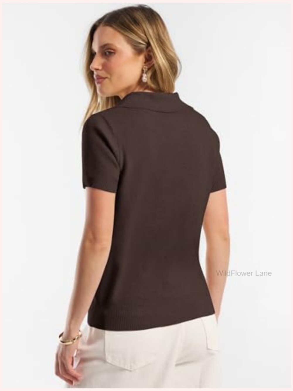 Short Sleeve Wool Blend Polo V Neck Sweater Dressy Top Business Casual View 4